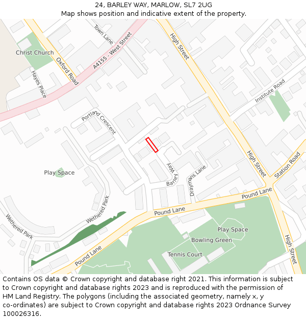 24, BARLEY WAY, MARLOW, SL7 2UG: Location map and indicative extent of plot