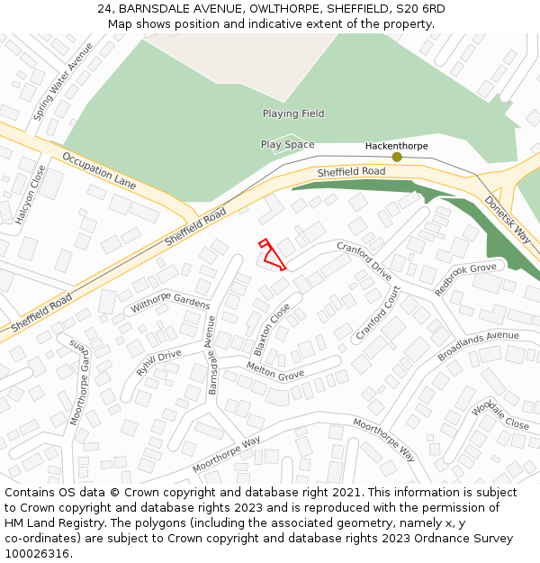 24, BARNSDALE AVENUE, OWLTHORPE, SHEFFIELD, S20 6RD: Location map and indicative extent of plot