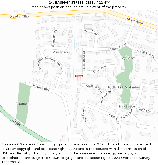 24, BASHAM STREET, DISS, IP22 4YY: Location map and indicative extent of plot