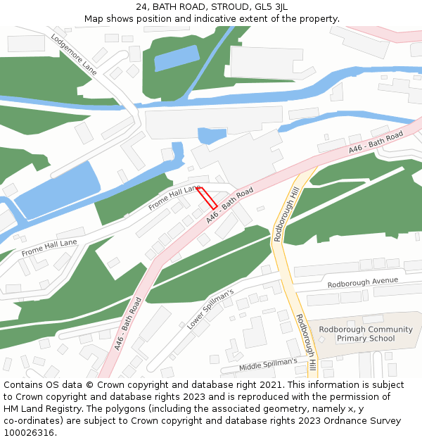 24, BATH ROAD, STROUD, GL5 3JL: Location map and indicative extent of plot