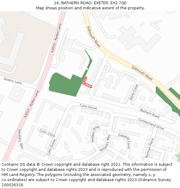 24, BATHERN ROAD, EXETER, EX2 7QE: Location map and indicative extent of plot