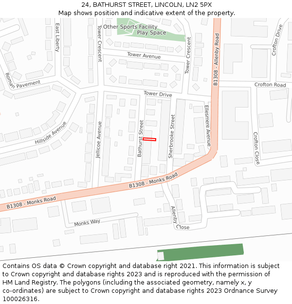 24, BATHURST STREET, LINCOLN, LN2 5PX: Location map and indicative extent of plot