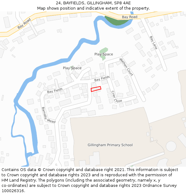 24, BAYFIELDS, GILLINGHAM, SP8 4AE: Location map and indicative extent of plot