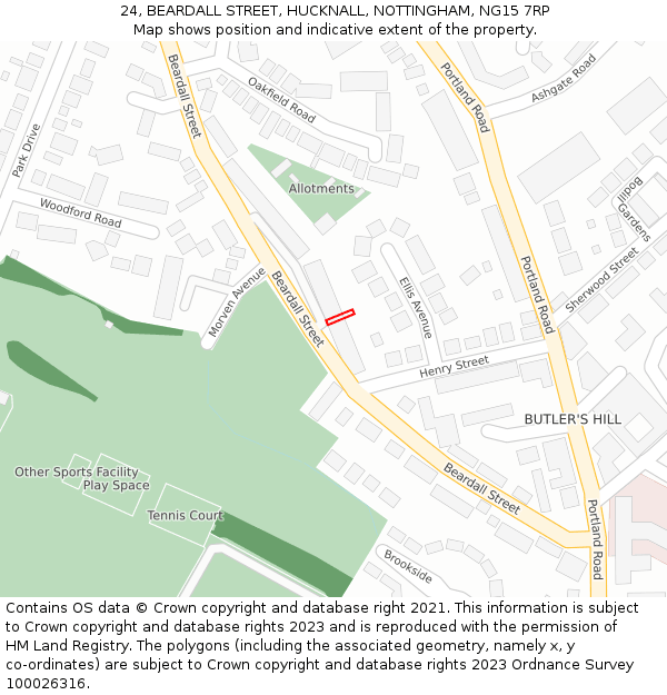 24, BEARDALL STREET, HUCKNALL, NOTTINGHAM, NG15 7RP: Location map and indicative extent of plot