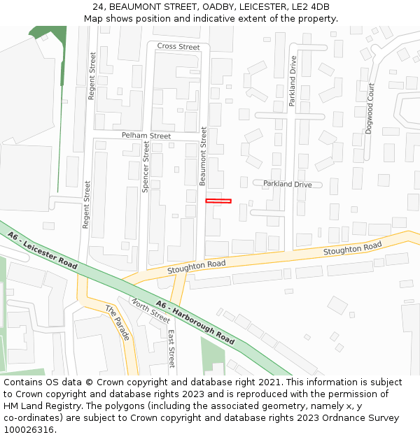 24, BEAUMONT STREET, OADBY, LEICESTER, LE2 4DB: Location map and indicative extent of plot
