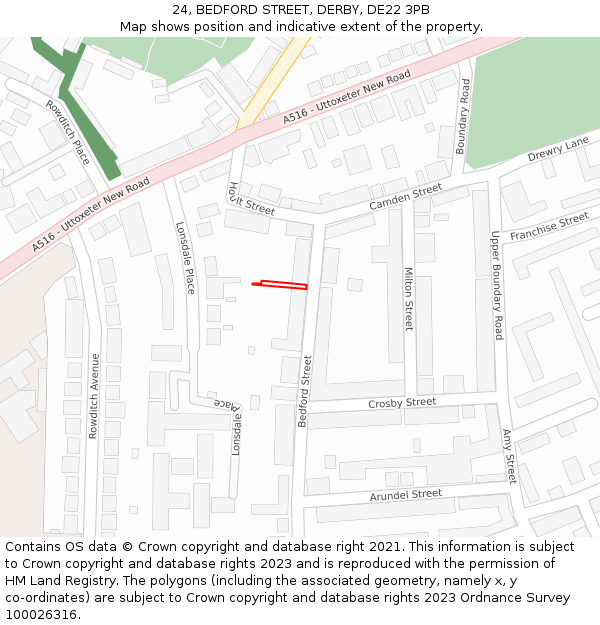 24, BEDFORD STREET, DERBY, DE22 3PB: Location map and indicative extent of plot