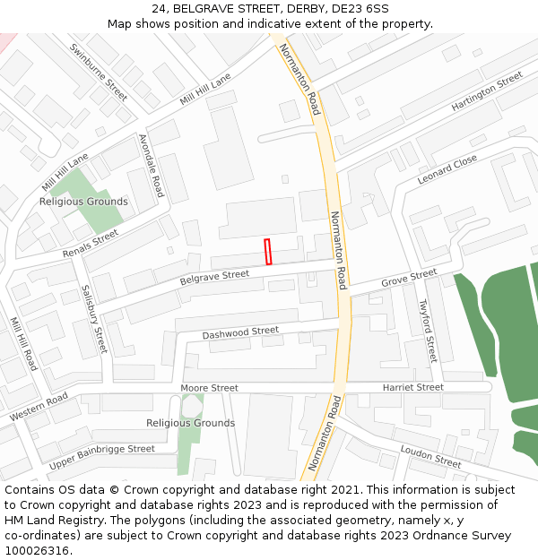 24, BELGRAVE STREET, DERBY, DE23 6SS: Location map and indicative extent of plot