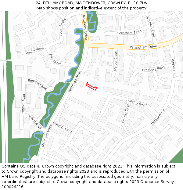 24, BELLAMY ROAD, MAIDENBOWER, CRAWLEY, RH10 7LW: Location map and indicative extent of plot