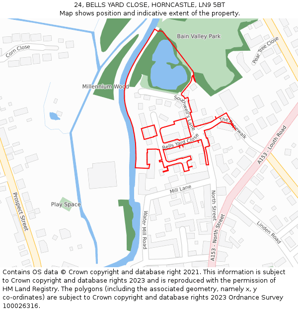 24, BELLS YARD CLOSE, HORNCASTLE, LN9 5BT: Location map and indicative extent of plot