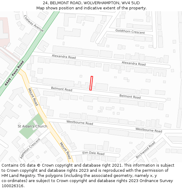 24, BELMONT ROAD, WOLVERHAMPTON, WV4 5UD: Location map and indicative extent of plot