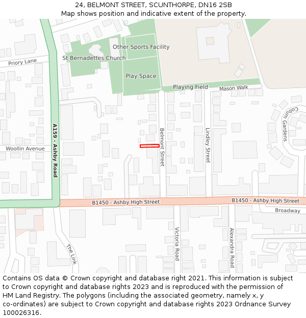 24, BELMONT STREET, SCUNTHORPE, DN16 2SB: Location map and indicative extent of plot