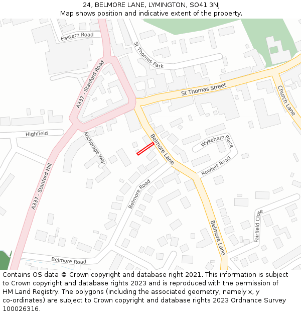 24, BELMORE LANE, LYMINGTON, SO41 3NJ: Location map and indicative extent of plot