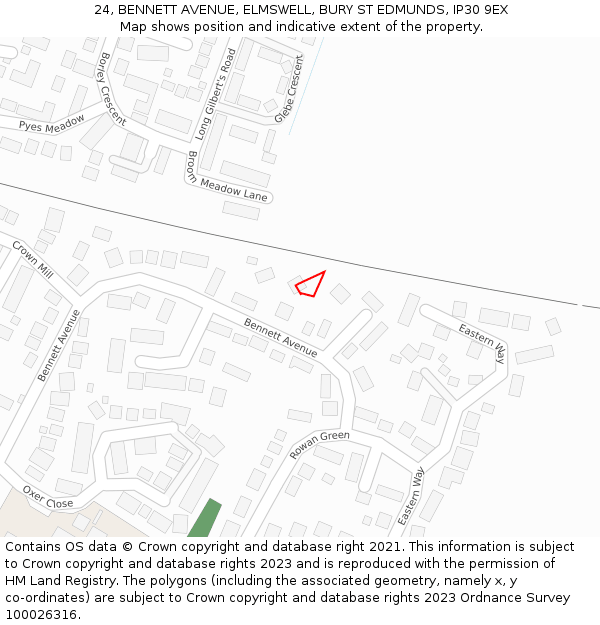 24, BENNETT AVENUE, ELMSWELL, BURY ST EDMUNDS, IP30 9EX: Location map and indicative extent of plot
