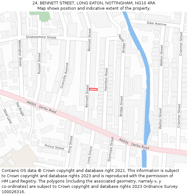 24, BENNETT STREET, LONG EATON, NOTTINGHAM, NG10 4RA: Location map and indicative extent of plot