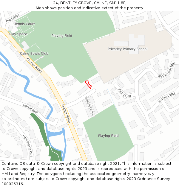 24, BENTLEY GROVE, CALNE, SN11 8EJ: Location map and indicative extent of plot