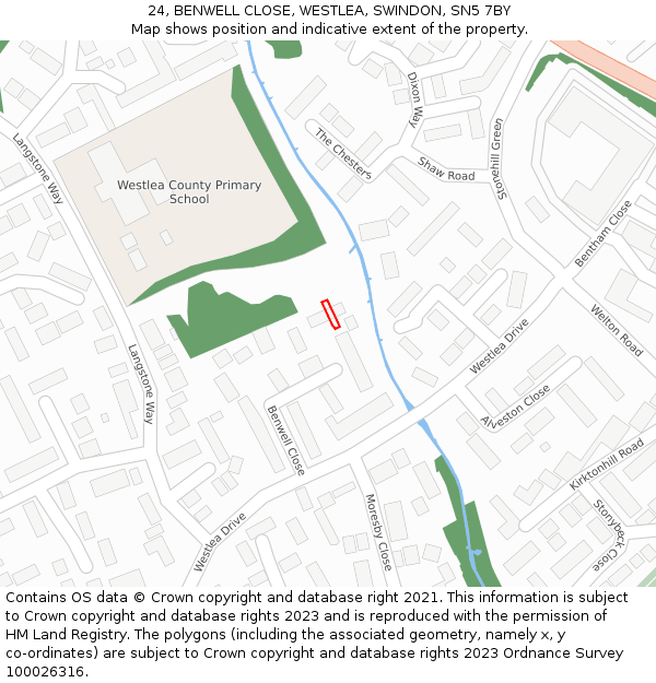 24, BENWELL CLOSE, WESTLEA, SWINDON, SN5 7BY: Location map and indicative extent of plot