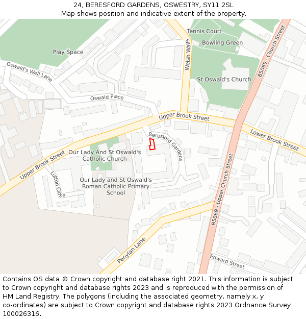 24, BERESFORD GARDENS, OSWESTRY, SY11 2SL: Location map and indicative extent of plot