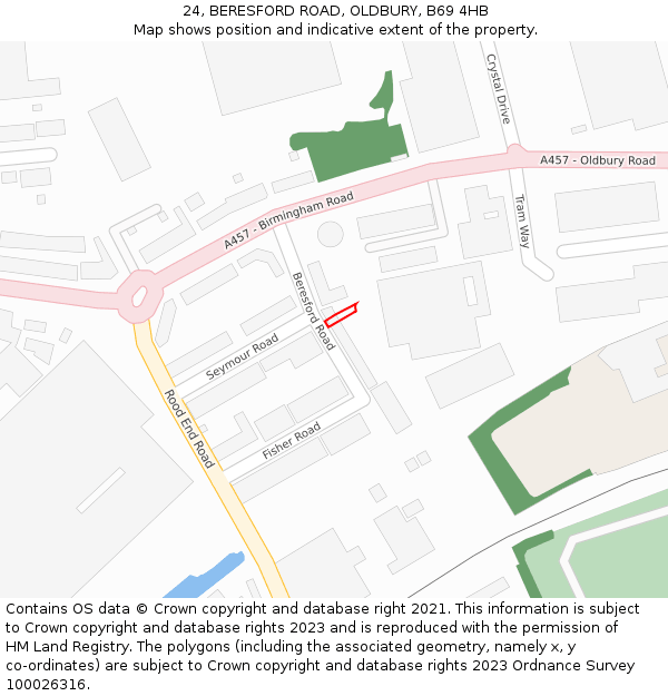 24, BERESFORD ROAD, OLDBURY, B69 4HB: Location map and indicative extent of plot