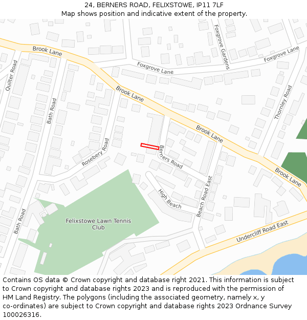 24, BERNERS ROAD, FELIXSTOWE, IP11 7LF: Location map and indicative extent of plot