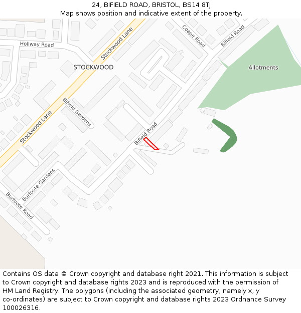 24, BIFIELD ROAD, BRISTOL, BS14 8TJ: Location map and indicative extent of plot