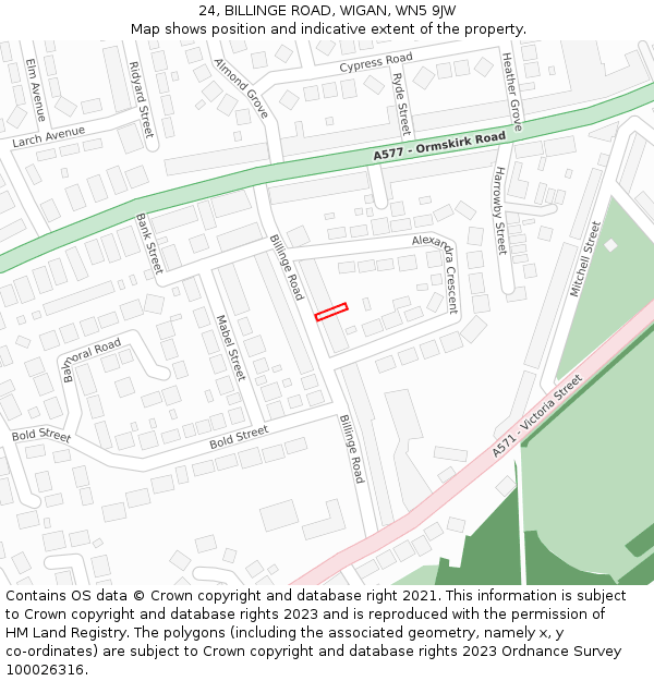 24, BILLINGE ROAD, WIGAN, WN5 9JW: Location map and indicative extent of plot