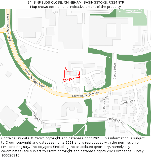 24, BINFIELDS CLOSE, CHINEHAM, BASINGSTOKE, RG24 8TP: Location map and indicative extent of plot