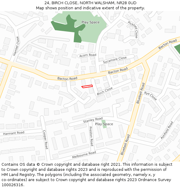 24, BIRCH CLOSE, NORTH WALSHAM, NR28 0UD: Location map and indicative extent of plot