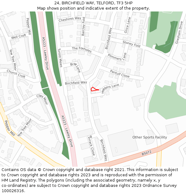 24, BIRCHFIELD WAY, TELFORD, TF3 5HP: Location map and indicative extent of plot