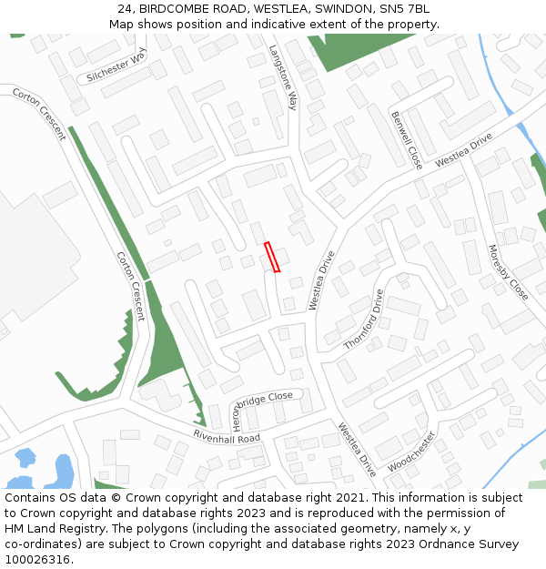 24, BIRDCOMBE ROAD, WESTLEA, SWINDON, SN5 7BL: Location map and indicative extent of plot
