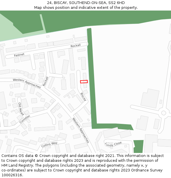 24, BISCAY, SOUTHEND-ON-SEA, SS2 6HD: Location map and indicative extent of plot