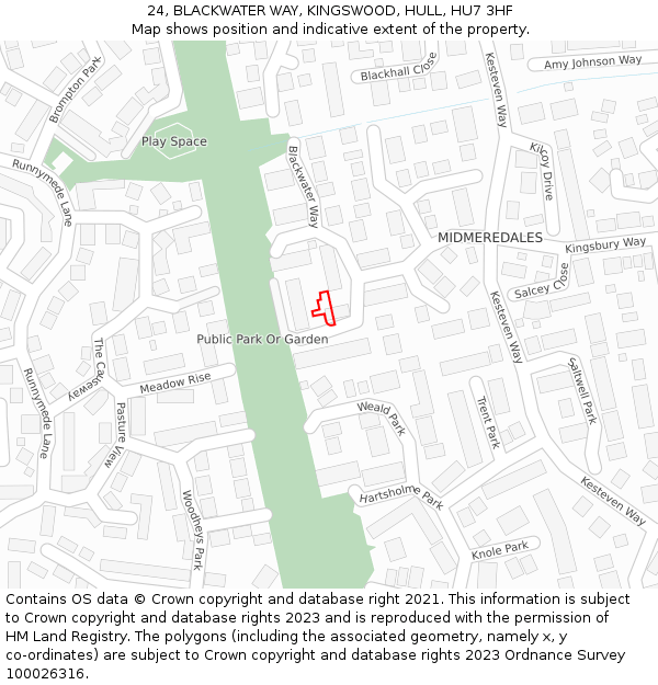 24, BLACKWATER WAY, KINGSWOOD, HULL, HU7 3HF: Location map and indicative extent of plot