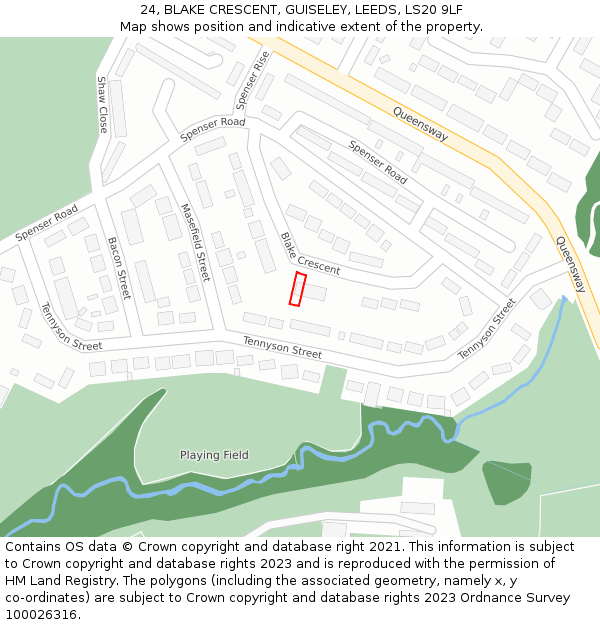 24, BLAKE CRESCENT, GUISELEY, LEEDS, LS20 9LF: Location map and indicative extent of plot