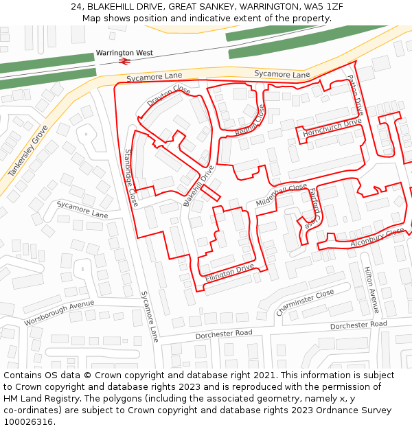 24, BLAKEHILL DRIVE, GREAT SANKEY, WARRINGTON, WA5 1ZF: Location map and indicative extent of plot