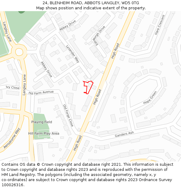 24, BLENHEIM ROAD, ABBOTS LANGLEY, WD5 0TG: Location map and indicative extent of plot