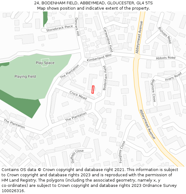 24, BODENHAM FIELD, ABBEYMEAD, GLOUCESTER, GL4 5TS: Location map and indicative extent of plot