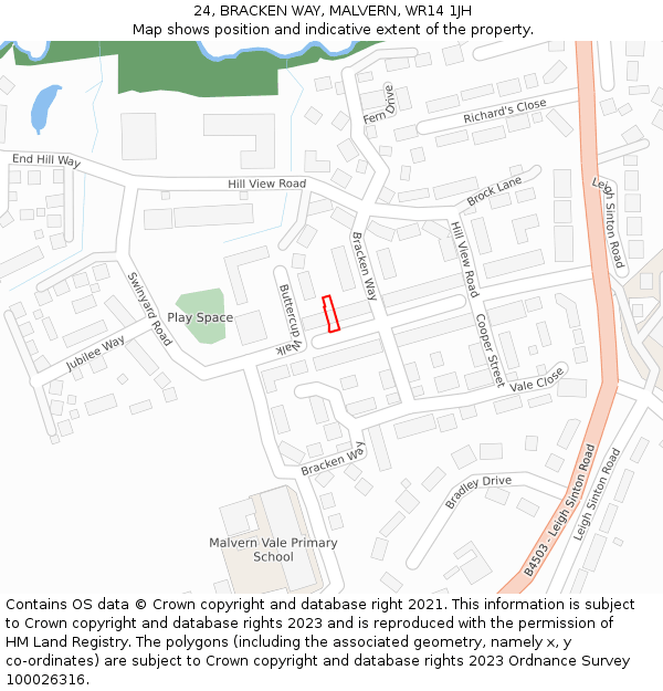 24, BRACKEN WAY, MALVERN, WR14 1JH: Location map and indicative extent of plot