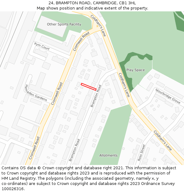 24, BRAMPTON ROAD, CAMBRIDGE, CB1 3HL: Location map and indicative extent of plot