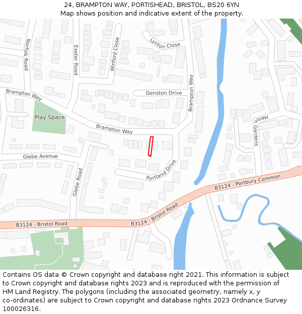 24, BRAMPTON WAY, PORTISHEAD, BRISTOL, BS20 6YN: Location map and indicative extent of plot