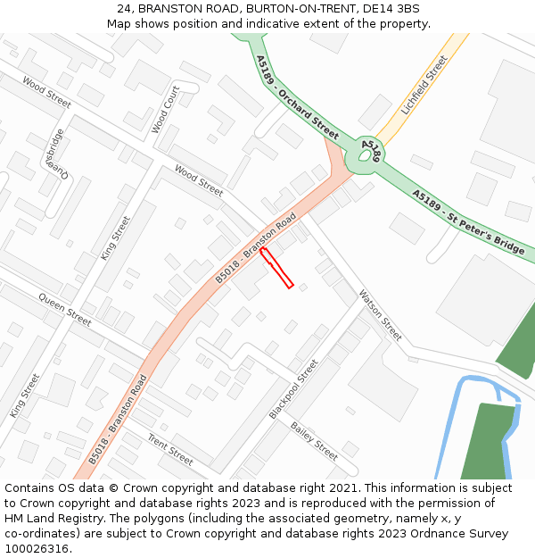 24, BRANSTON ROAD, BURTON-ON-TRENT, DE14 3BS: Location map and indicative extent of plot