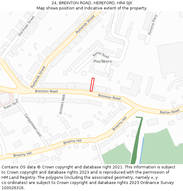 24, BREINTON ROAD, HEREFORD, HR4 0JX: Location map and indicative extent of plot