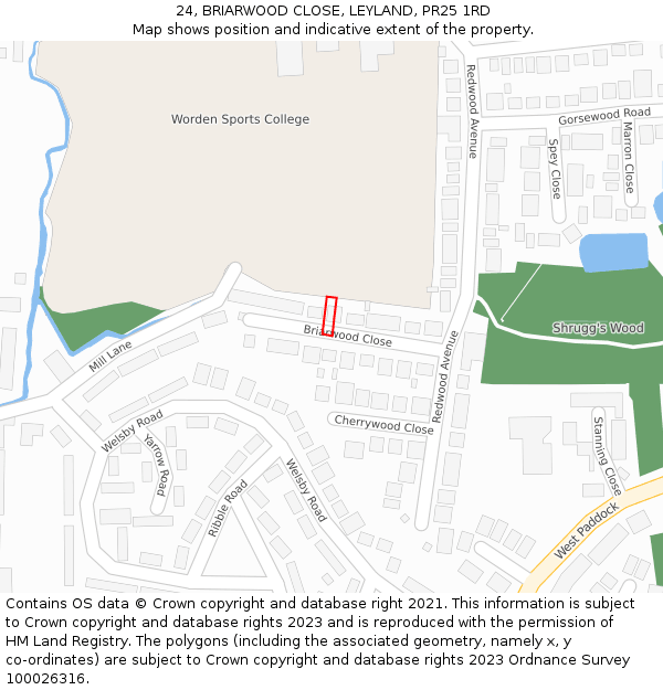 24, BRIARWOOD CLOSE, LEYLAND, PR25 1RD: Location map and indicative extent of plot