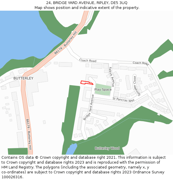 24, BRIDGE YARD AVENUE, RIPLEY, DE5 3UQ: Location map and indicative extent of plot
