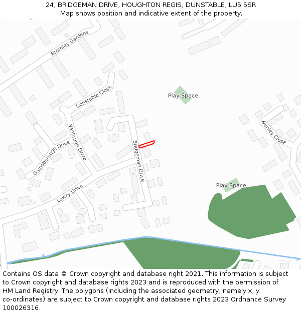 24, BRIDGEMAN DRIVE, HOUGHTON REGIS, DUNSTABLE, LU5 5SR: Location map and indicative extent of plot