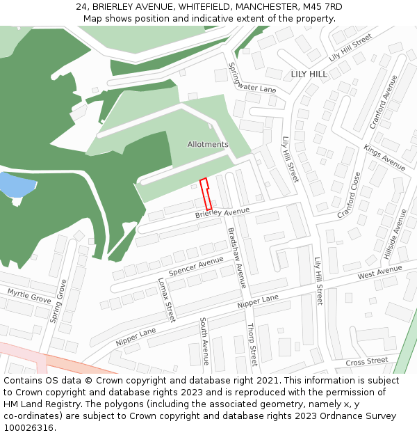 24, BRIERLEY AVENUE, WHITEFIELD, MANCHESTER, M45 7RD: Location map and indicative extent of plot