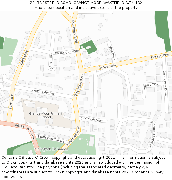 24, BRIESTFIELD ROAD, GRANGE MOOR, WAKEFIELD, WF4 4DX: Location map and indicative extent of plot