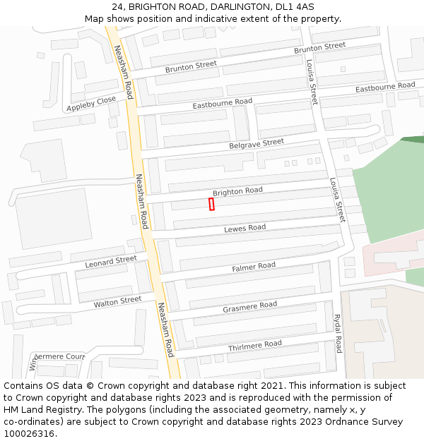 24, BRIGHTON ROAD, DARLINGTON, DL1 4AS: Location map and indicative extent of plot