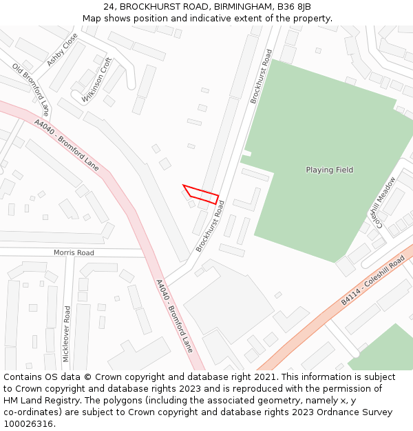 24, BROCKHURST ROAD, BIRMINGHAM, B36 8JB: Location map and indicative extent of plot