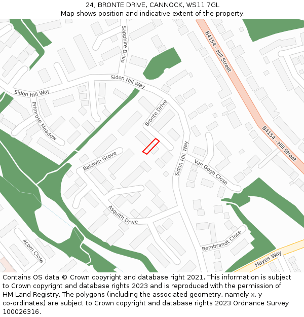 24, BRONTE DRIVE, CANNOCK, WS11 7GL: Location map and indicative extent of plot