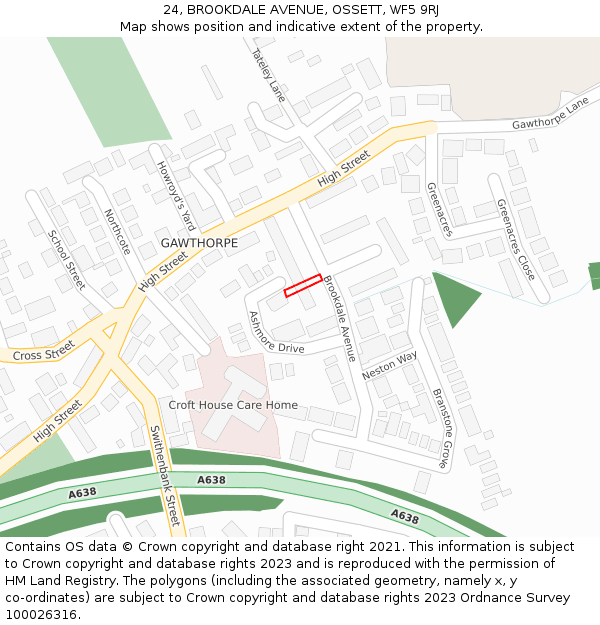 24, BROOKDALE AVENUE, OSSETT, WF5 9RJ: Location map and indicative extent of plot