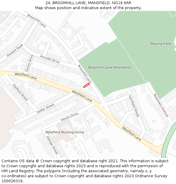 24, BROOMHILL LANE, MANSFIELD, NG19 6AR: Location map and indicative extent of plot